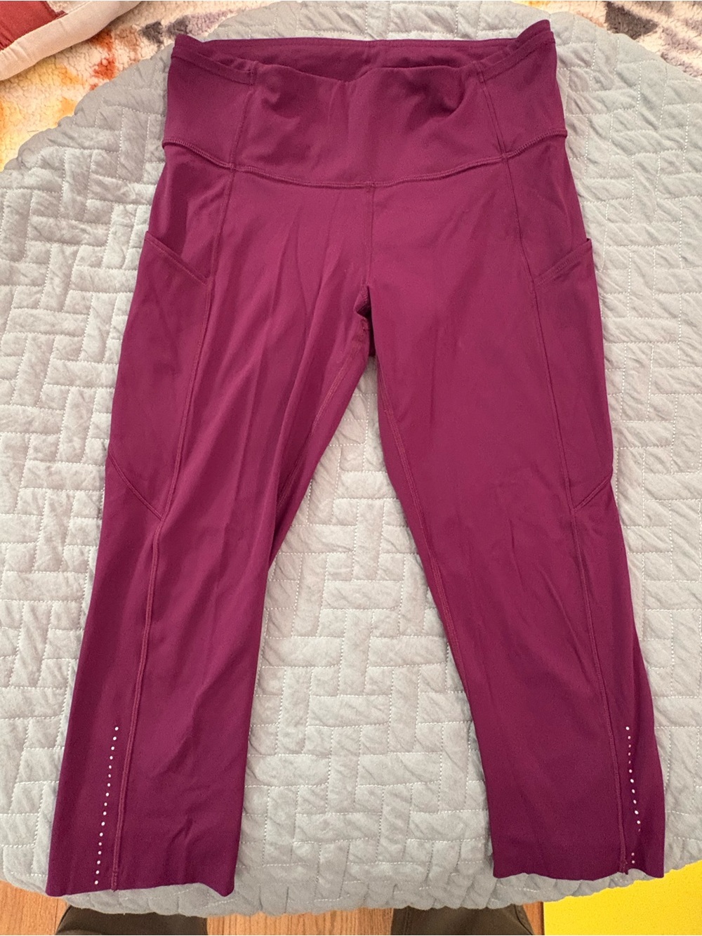 Lululemon Fast and Free High-Rise Crop Leggings Pockets Plum Burgundy | Size 8
